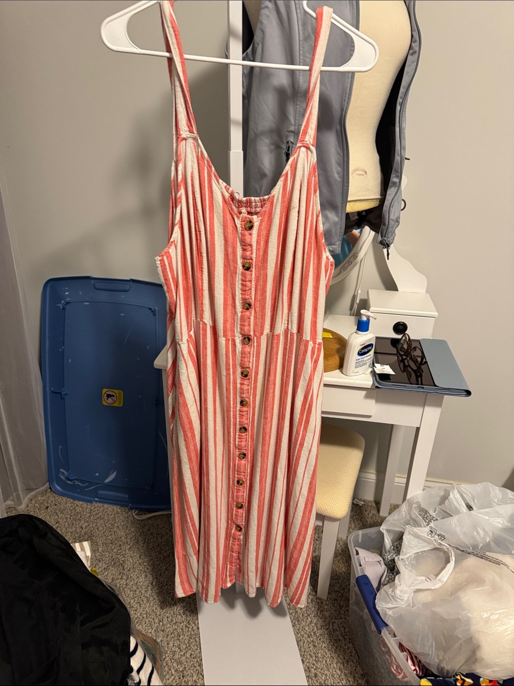 Terra & Sky Coral and White Striped Button Sundress 👙